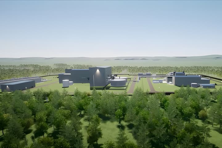 An artist's rendition of the completed Natrium plant, which will have a "nuclear island" (right) for power production and an "energy island" (left) for power storage