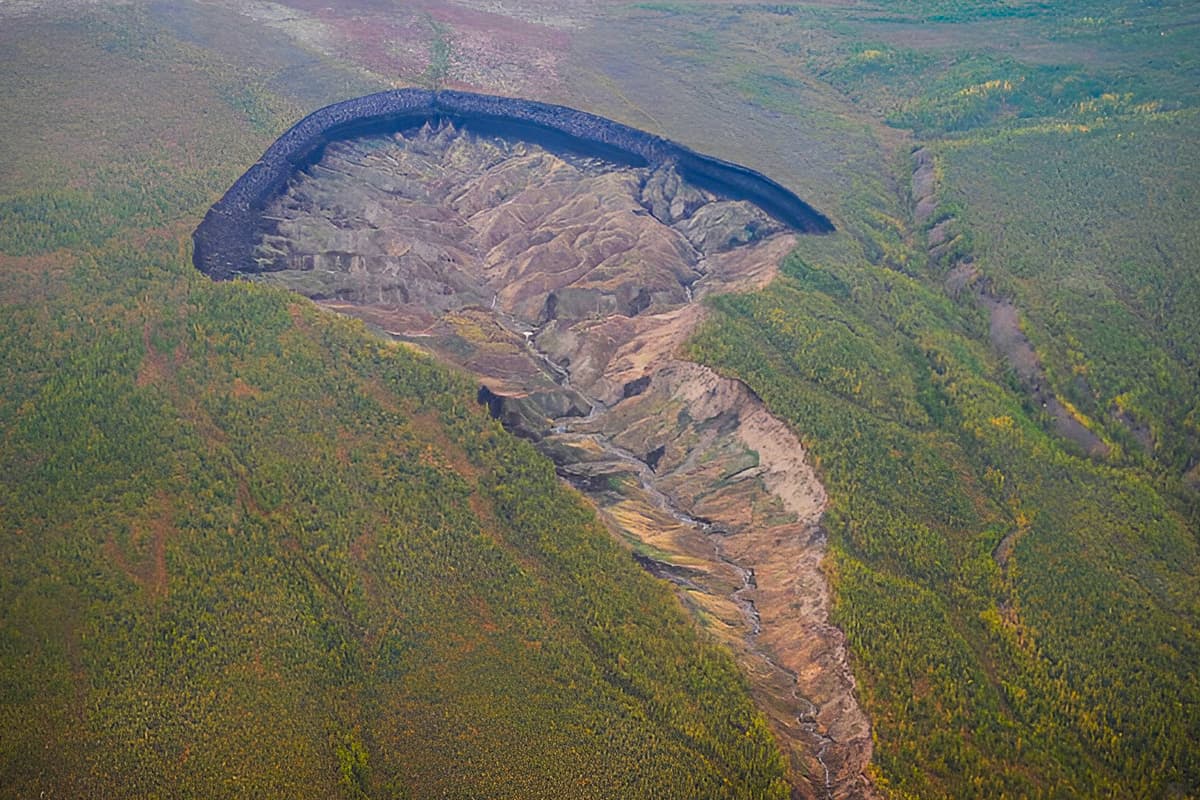 This ever-growing permafrost-destroying 'sink hole' was originally a small gully in the 1960s