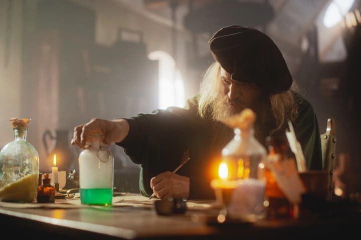 Alchemists have become most famous for trying to turn lead to gold, but they also created medicinal potions, especially for the wealthy class