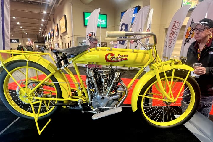 Now the most valuable motorcycle ever sold at auction, this Cyclone v-twin sold for $1,320,000. The Captain America Chopper from Easyriders sold for a $1,350,000 but the sale fell through. Ladies and gentlemen, meet the new undisputed heavyweight champion of the wooooorld