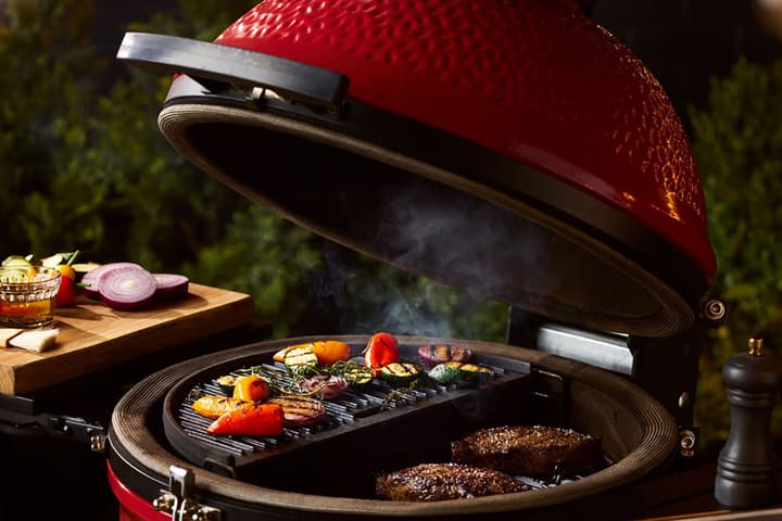 Kamado Joe included several thoughtful features on this grill, including an easy-to-open lid and locking wheels on the steel cart