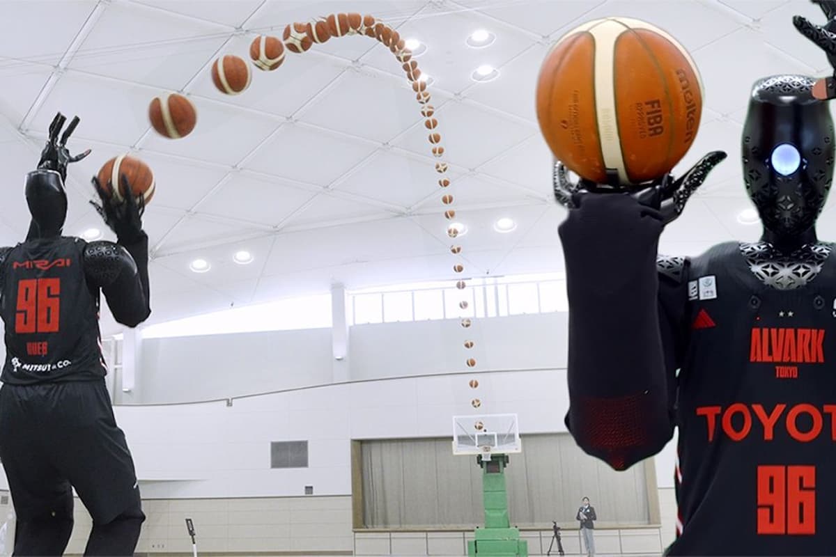 Toyota's CUE6 humanoid basketball player makes its world record shot from 24.55 meters away