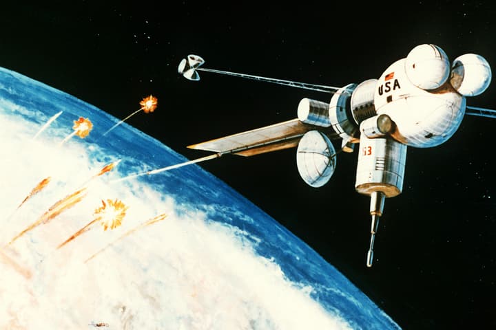 Artist's concept of a space-based electromagnetic railgun