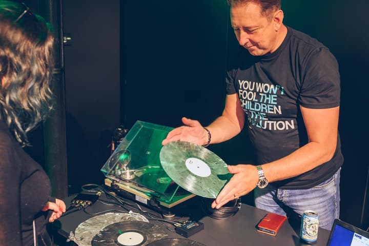 The EvoVinyl album demonstrated by Evolution Music's Marc Carey is made primarily from sugarcane