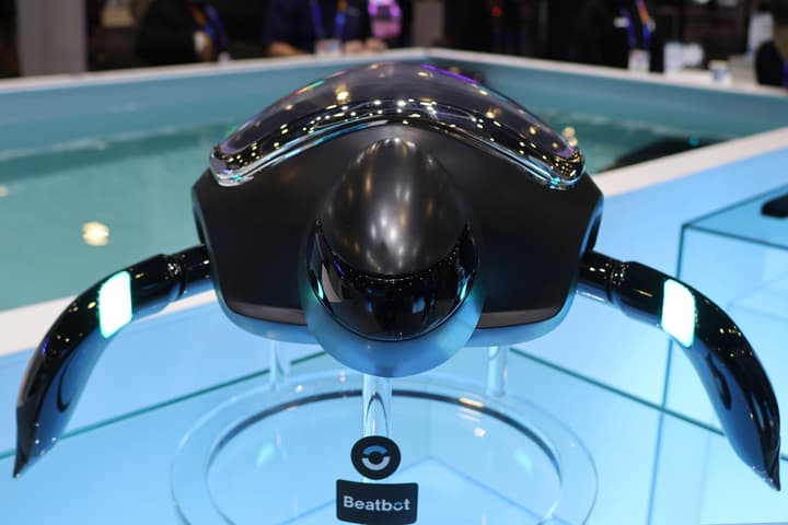 A head-on view of the Beatbot Amphibious RoboTurtle, on display last week at CES 2025