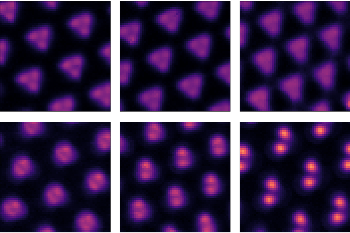 Scanning tunneling microscope images of electrons forming a Wigner molecule by the bottom right shot