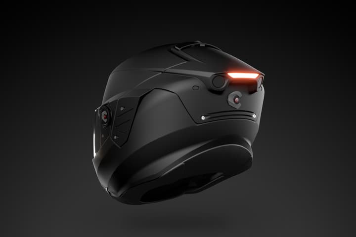 The iC-R helmet offers a 240-degree field of vision thanks to tiny dual rear cameras