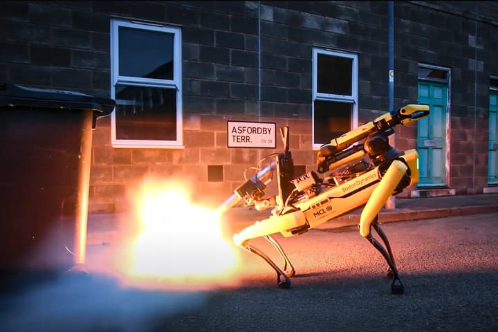 A robot dog makes short work of a bomb