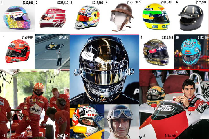 The top 25 highest motorsport sales, The image gallery for this article is extensive with images and links to the original auction results of the top 25 priced helmets, but important helmets that have sold previously.