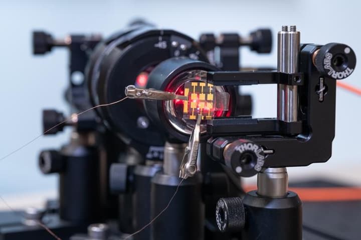 A quantum random number generator based on a perovskite LED, here shown as an experimental prototype