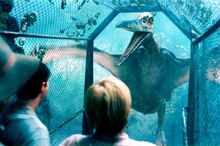 The aviary scene in Jurassic Park III will live in the memory of all those who saw it. That's a Pteranodon, as visualised by Steven Spielberg, being none too happy about having unannounced visitors in its home.