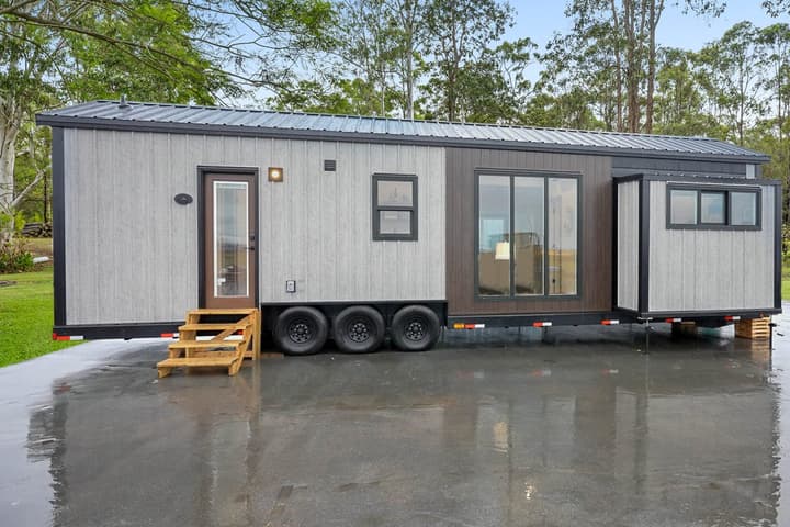 The Cortes, by Rover Tiny Homes, is a sizable tiny house that gets even larger thanks to its triple slide-outs