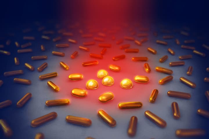 Each gold nanorod measures 20 by 70 nanometers – it's important that they don't get too hot, as they will permanently transform into nonfunctional orbs (pictured) if they do